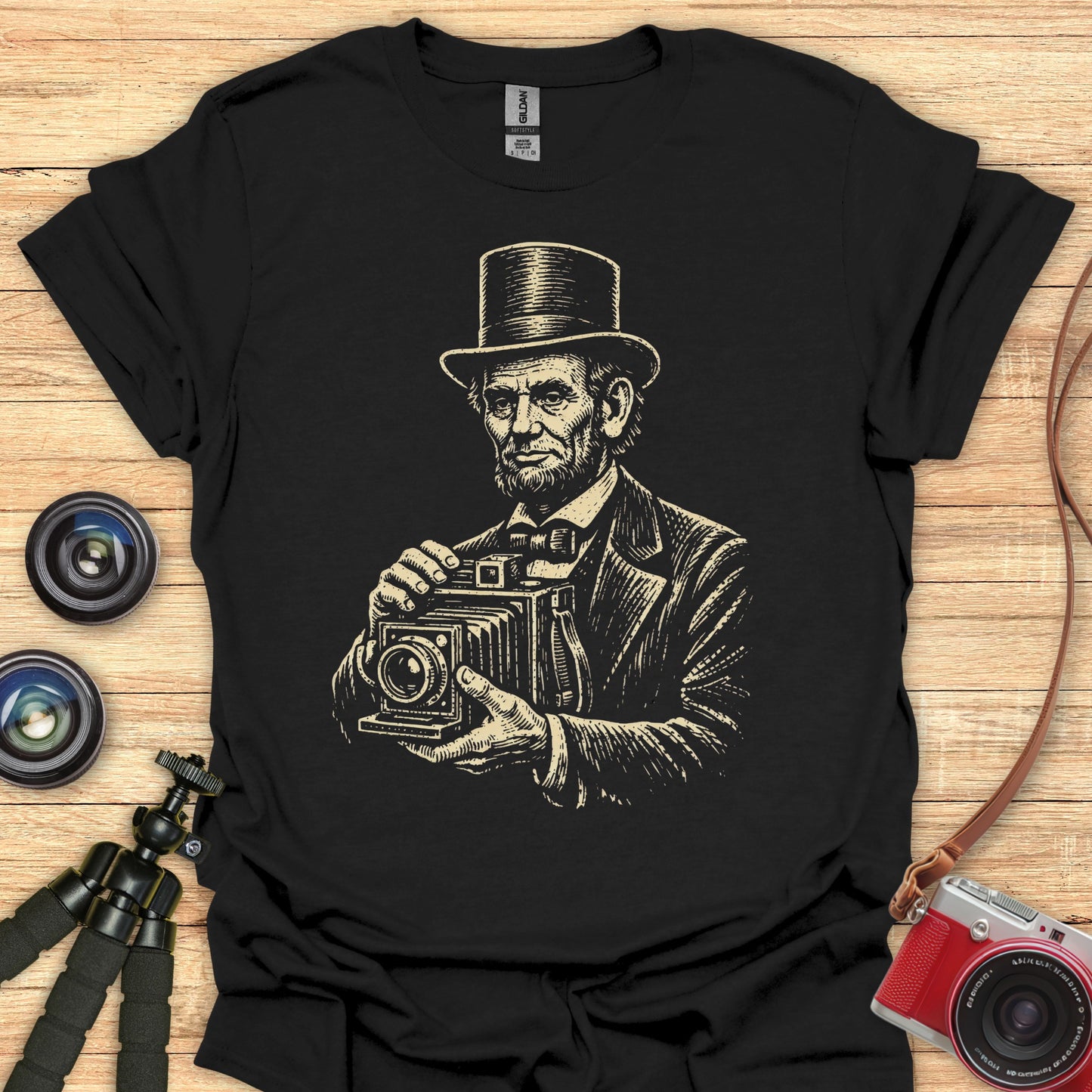 Lincoln With Antique Camera T-Shirt
