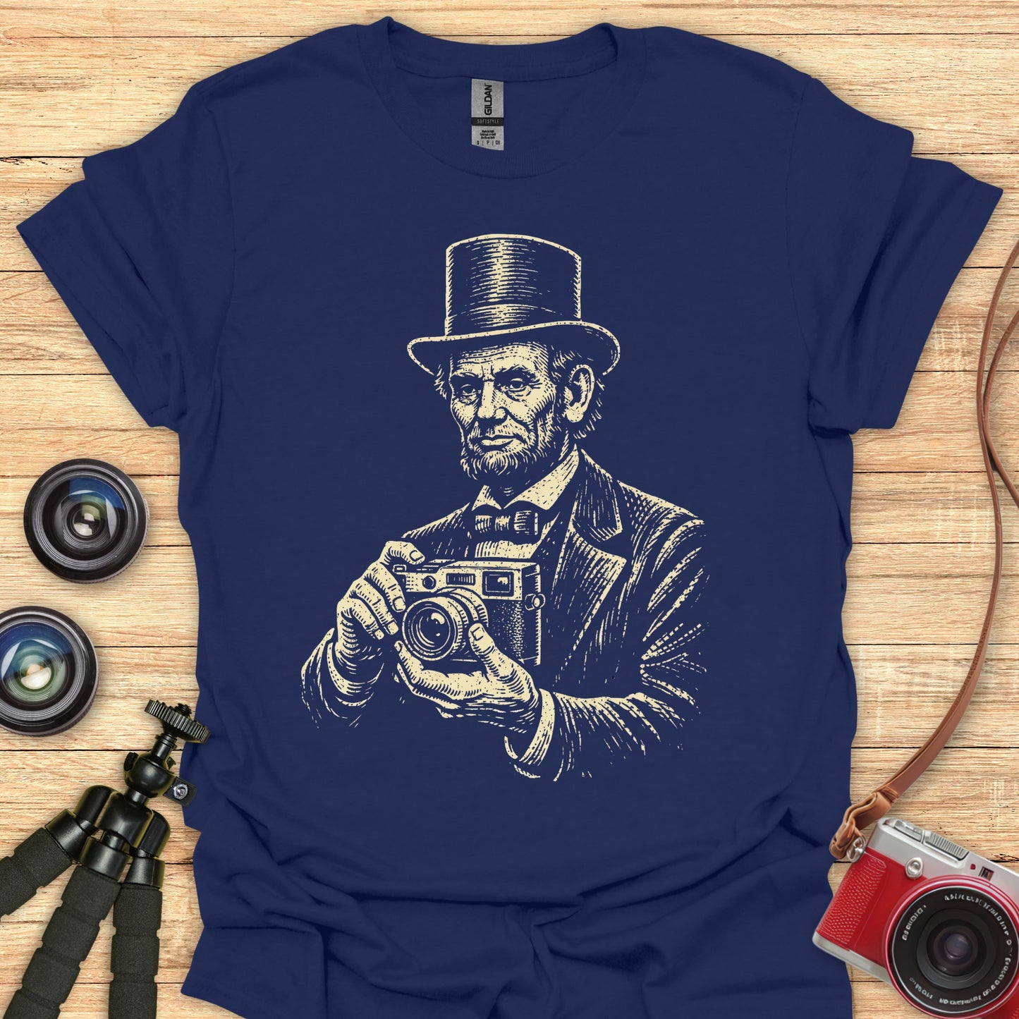 Abe Lincoln With Vintage Camera T-Shirt