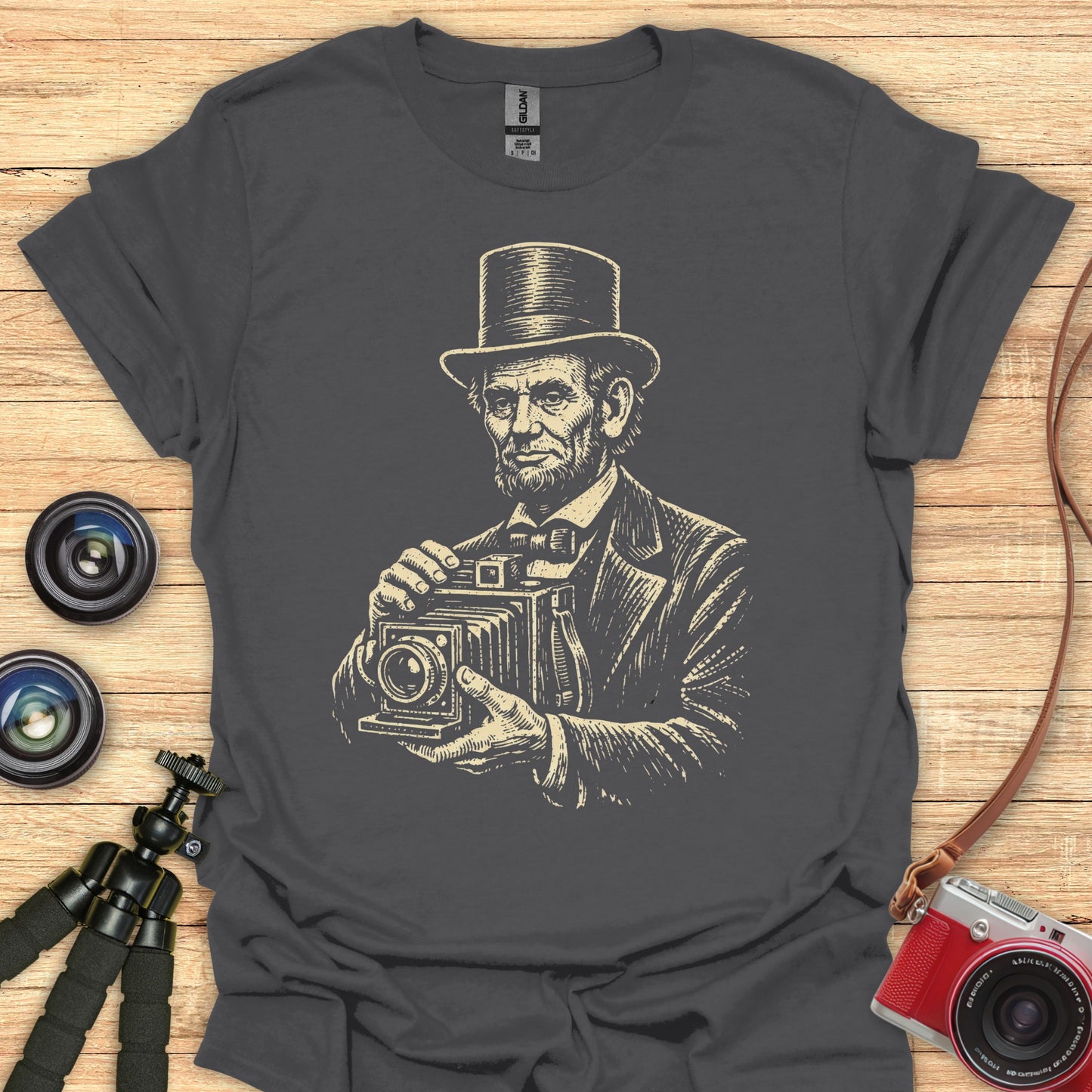 Lincoln With Antique Camera T-Shirt