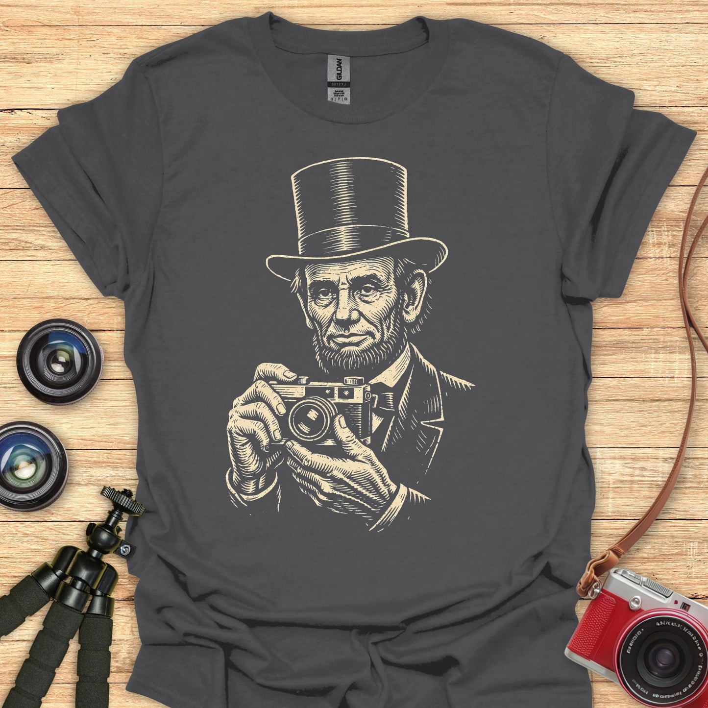 Abe Lincoln With Retro Camera T-Shirt